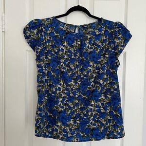 Blue Floral Cap Sleeve Blouse